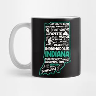 Bedford Indiana cute map Indianapolis, Fort Wayne, Evansville, Carmel, South Bend, Fishers, Bloomington, Hammond, Gary, Lafayette Mug